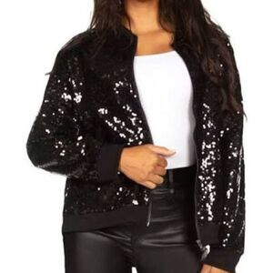 Tipsy Elves Black Sequin Bomber Jacker